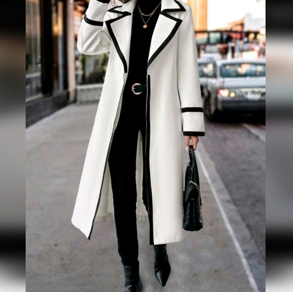 Jackets & Blazers - Elegant White and Black Women's Coat